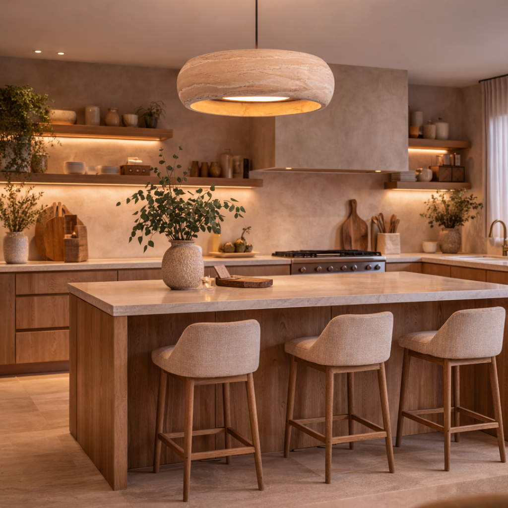 Suspension Effet Pierre – Lustre Minimaliste Beige