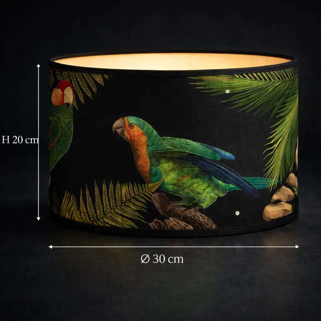 Abat-jour Jungle Perroquet – Motif Tropical Noir Lumyno