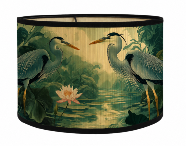 Abat-jour bambou motif hérons - Lagune
