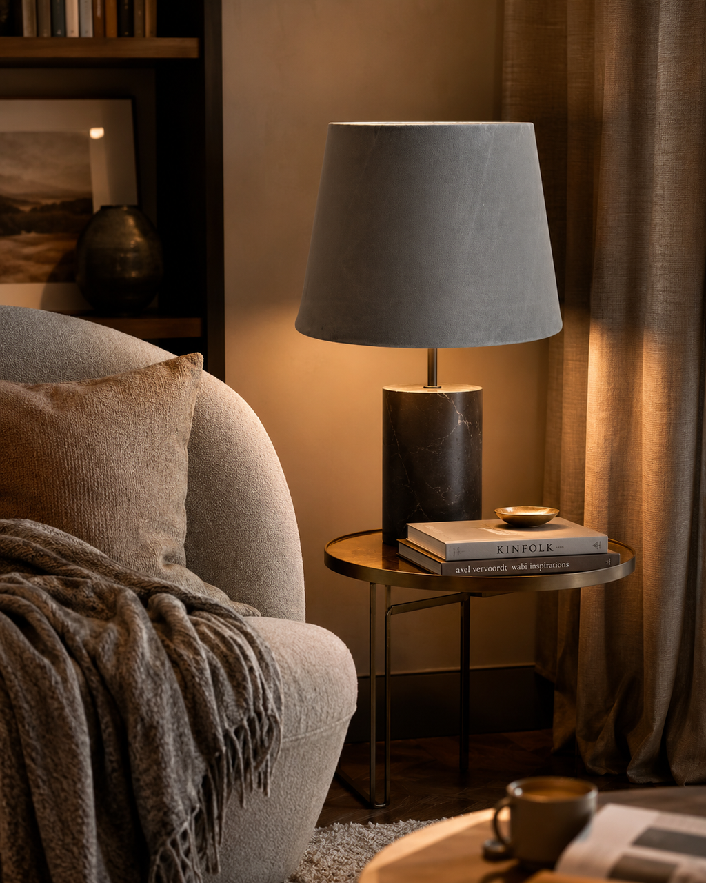 Abat-jour Conique Velours Gris