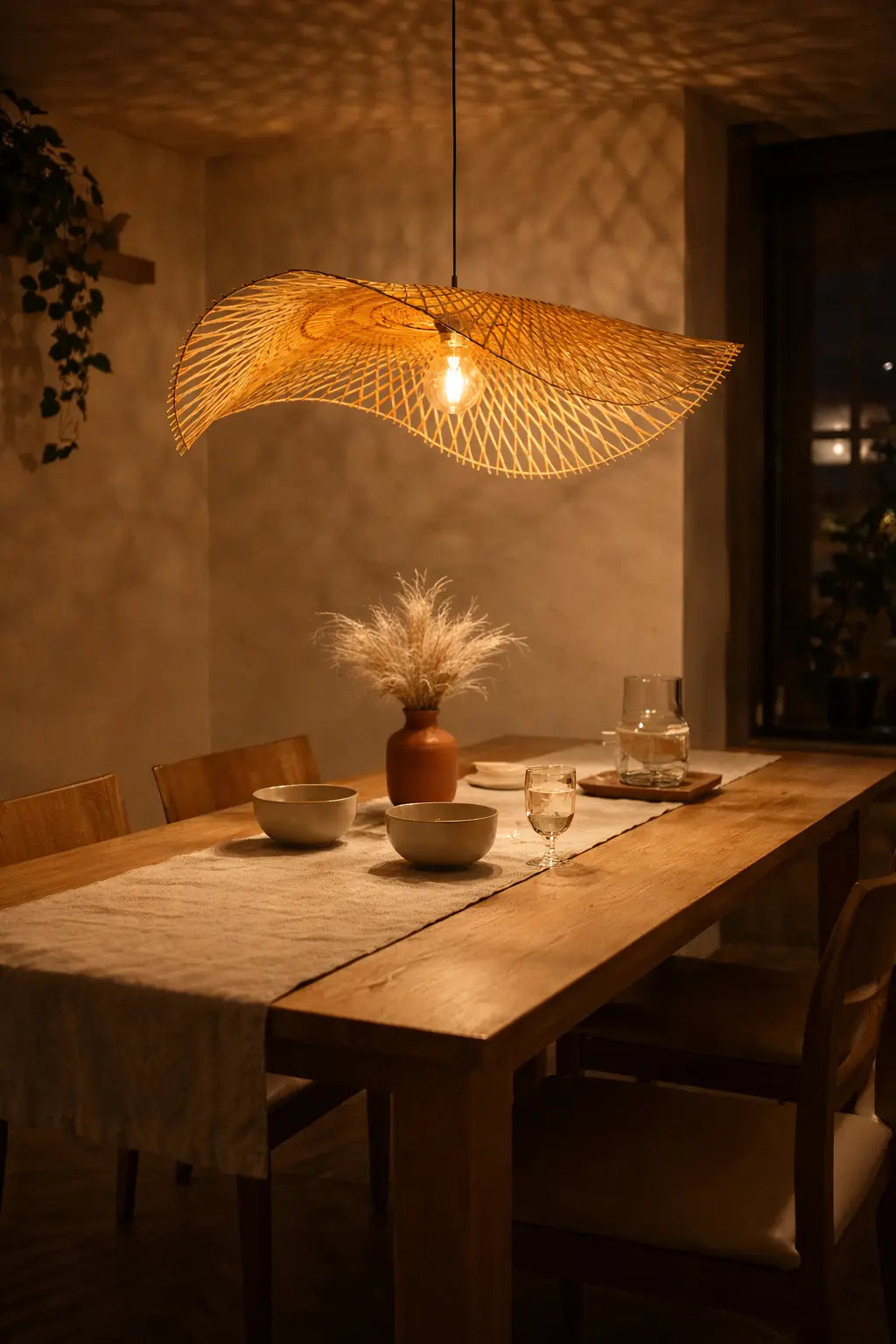 Suspension Design en Bambou – Lustre Ondulé Naturel Lumyno
