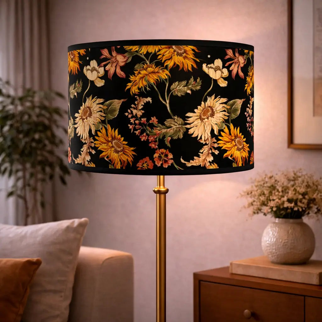 Abat-jour Floral Noir – Motif Tournesols Vintage Lumyno