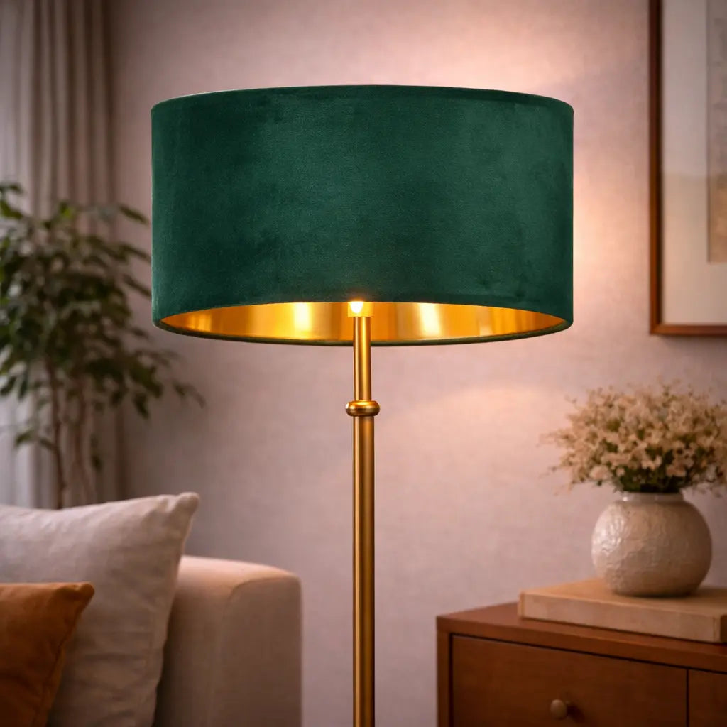 Abat-jour Velours Vert Émeraude – Intérieur Doré Lumyno