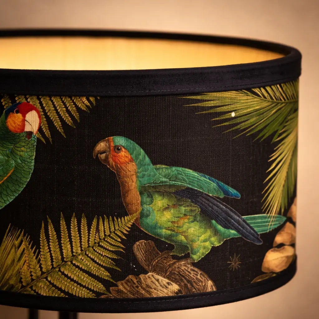 Abat-jour Jungle Perroquet – Motif Tropical Noir Lumyno
