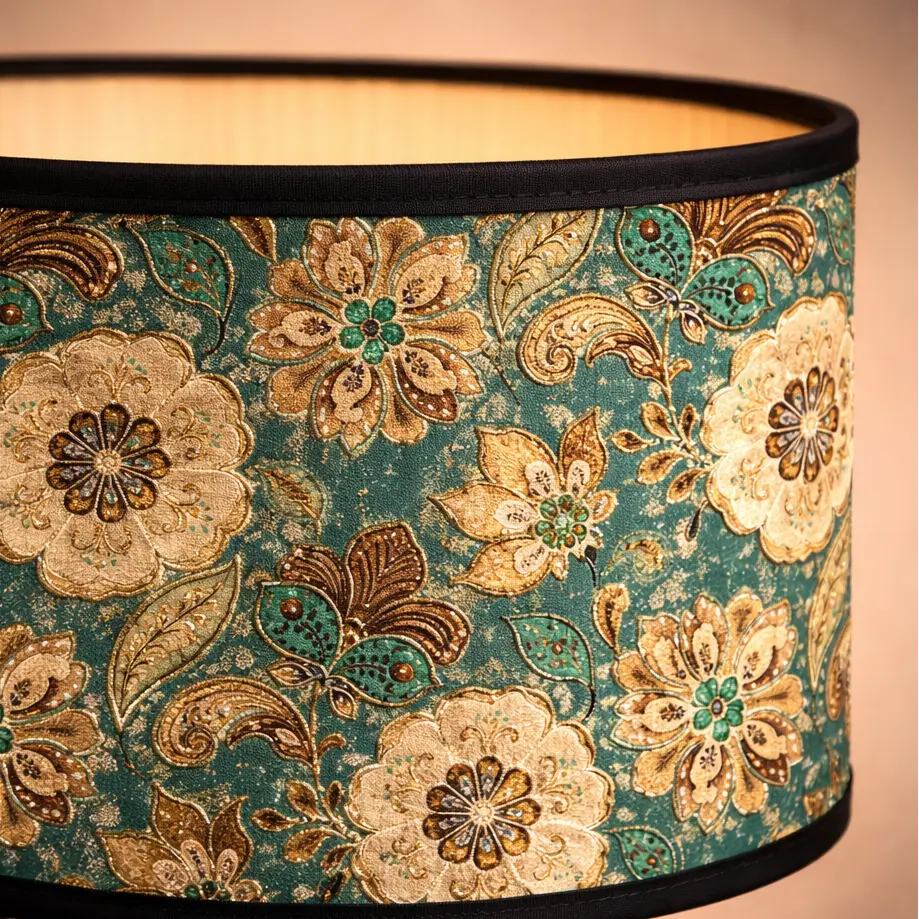Abat-jour Floral Vintage Vert–Motif Bohème Élégant Lumyno