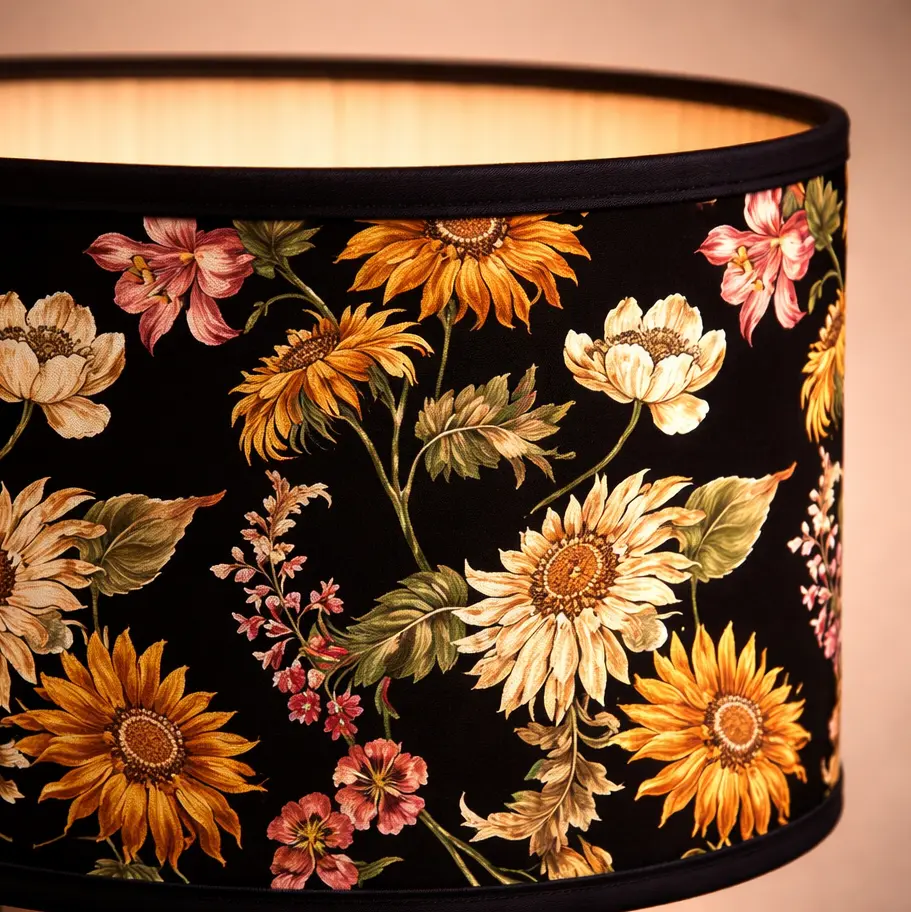 Abat-jour Floral Noir – Motif Tournesols Vintage Lumyno