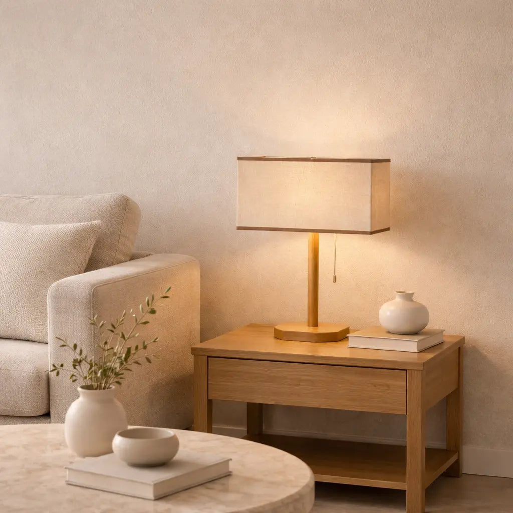 Abat-jour Rectangulaire Lin Beige – Bordure Marron Lumyno