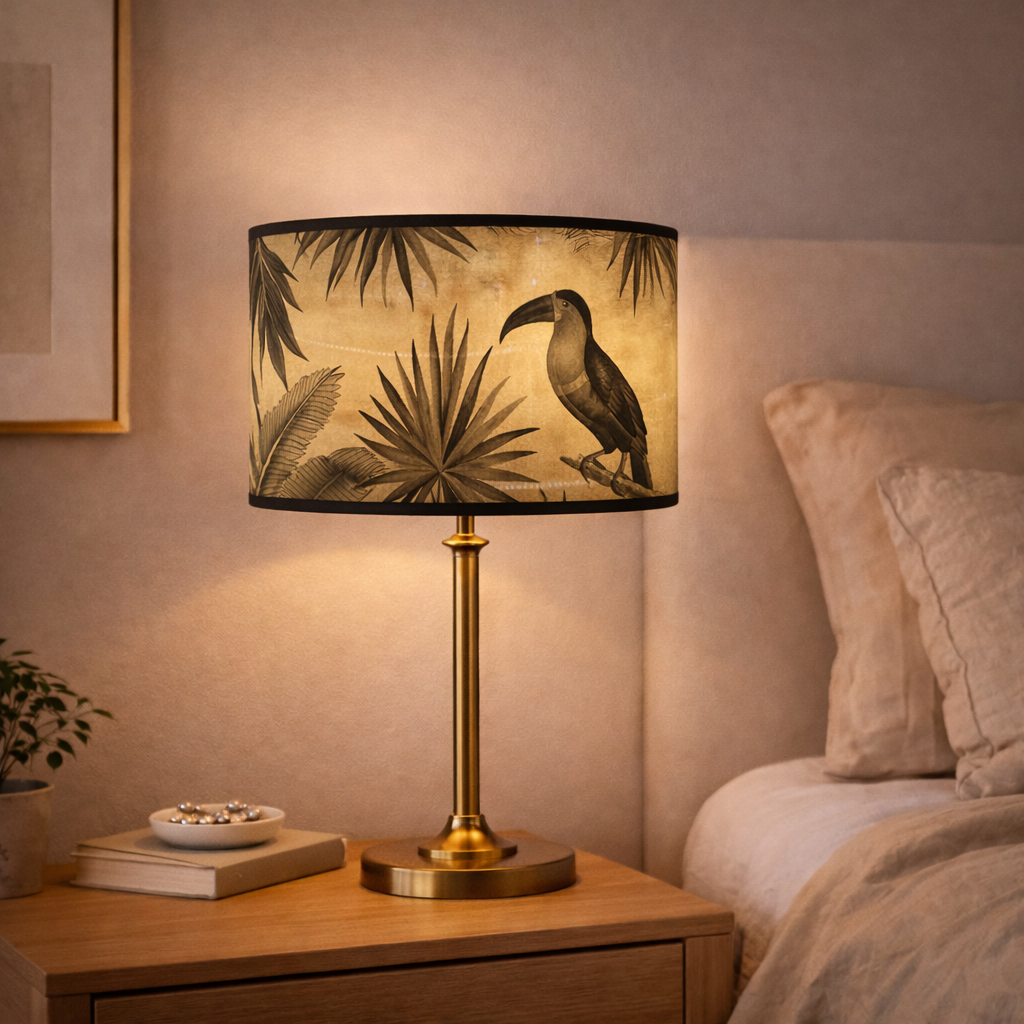 Abat-jour Toucan Jungle–Motif Tropical Vintage Beige