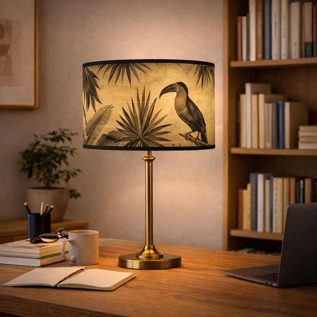 Abat-jour Toucan Jungle–Motif Tropical Vintage Beige