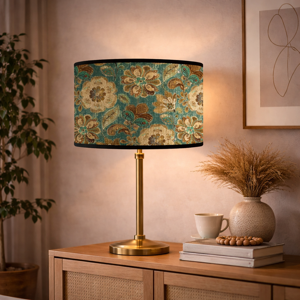 Abat-jour Floral Vintage Vert–Motif Bohème