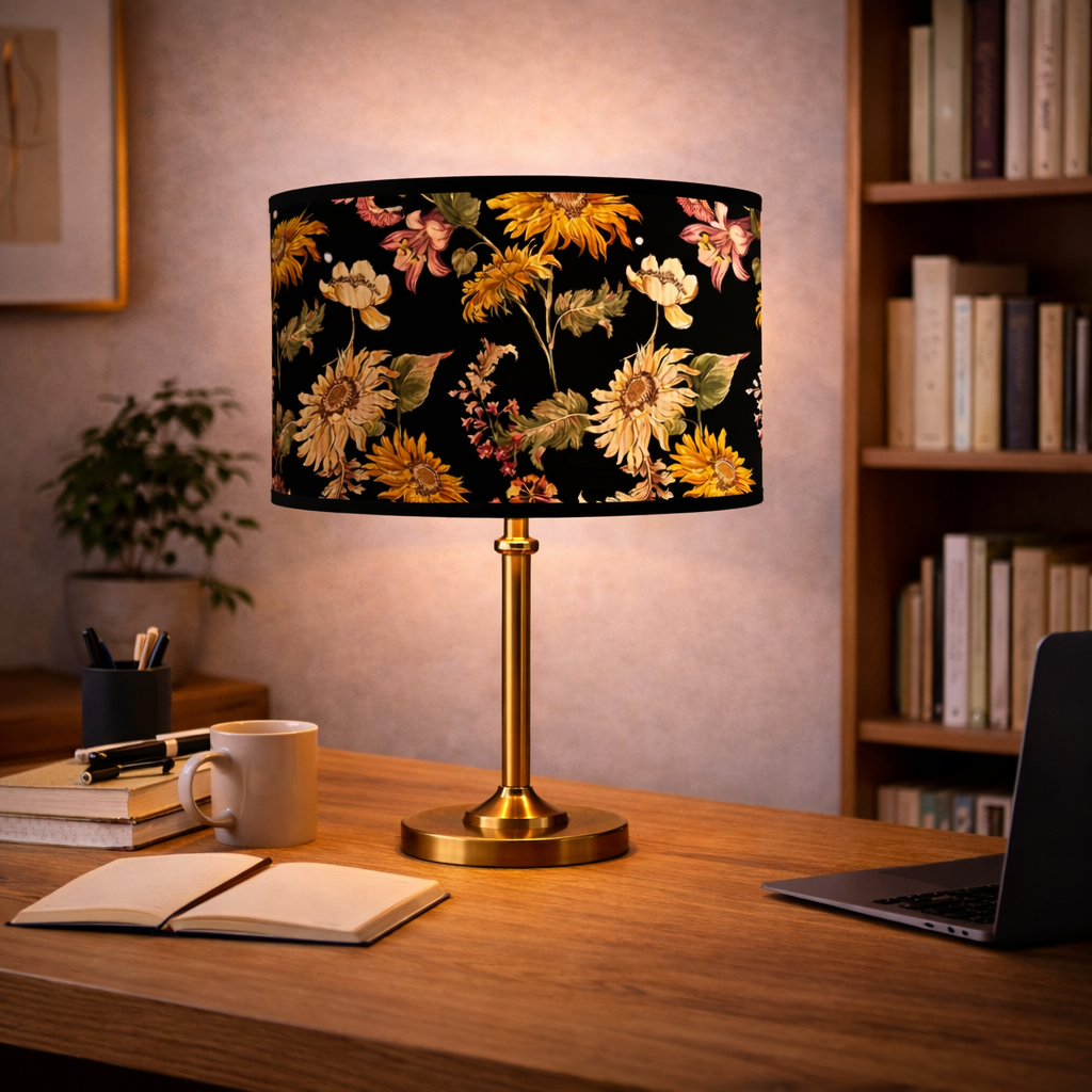 Abat-jour Floral Noir–Motif Tournesols Vintage