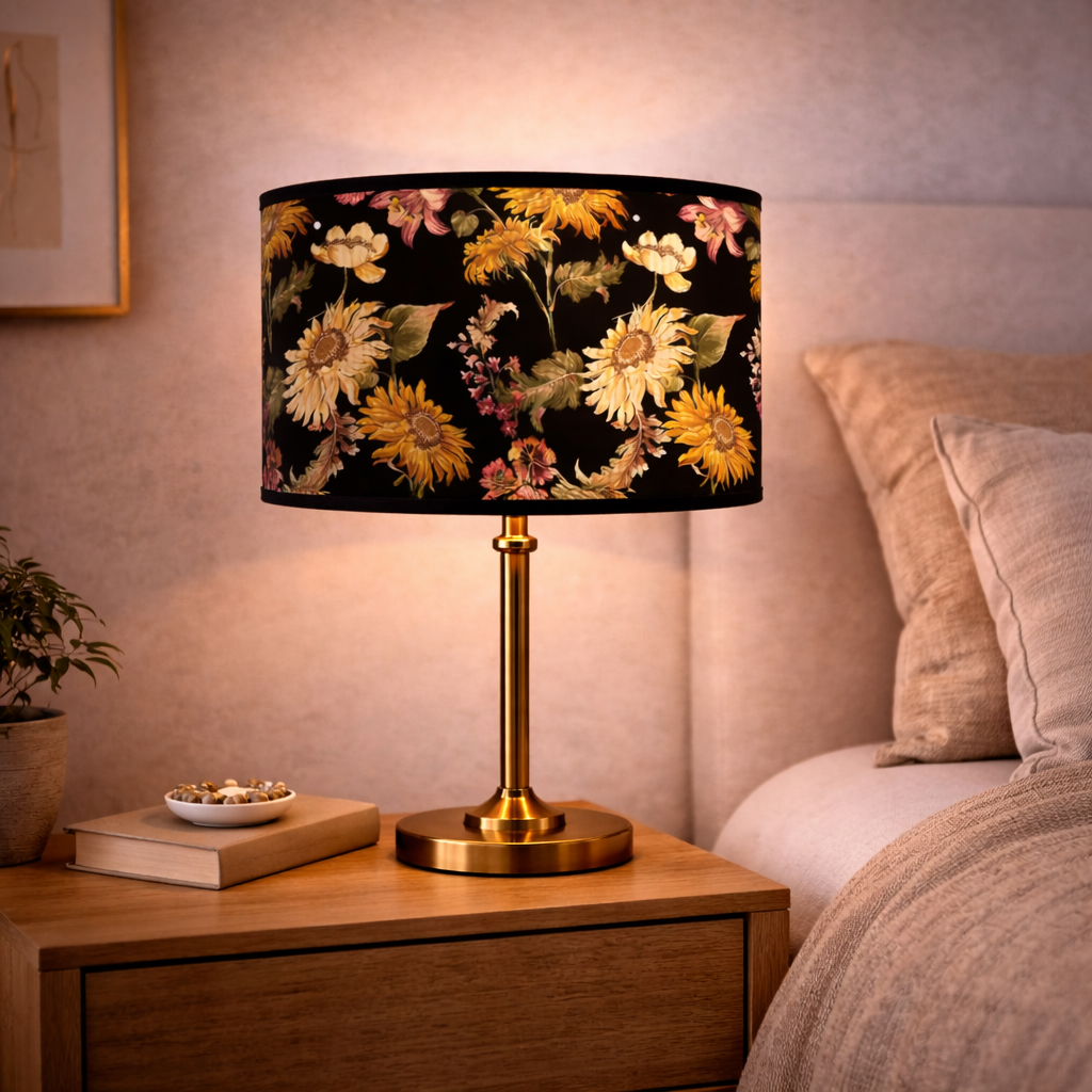 Abat-jour Floral Noir–Motif Tournesols Vintage