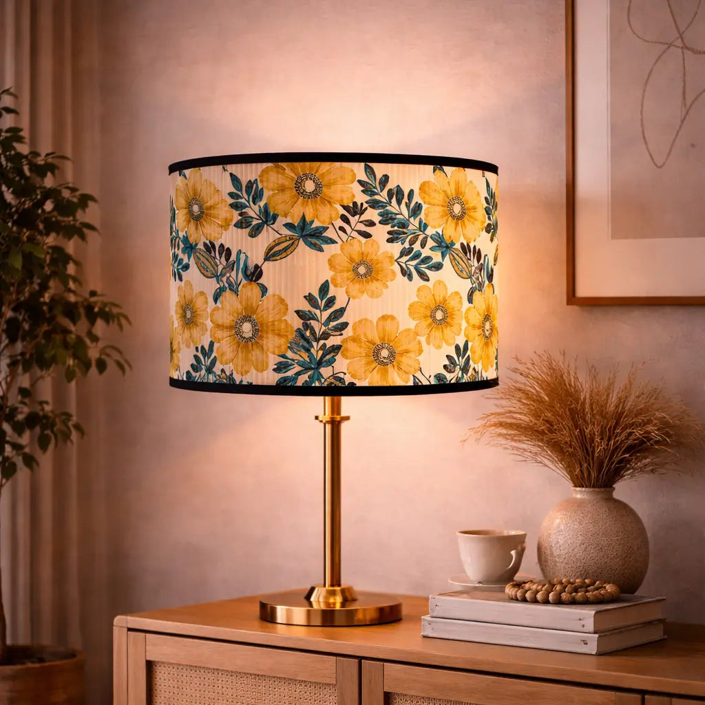 Abat-jour Floral Jaune–Motif Fleurs Vintage Lumyno
