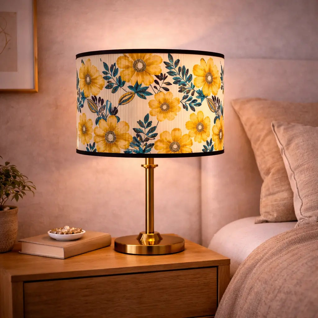 Abat-jour Floral Jaune–Motif Fleurs Vintage Lumyno