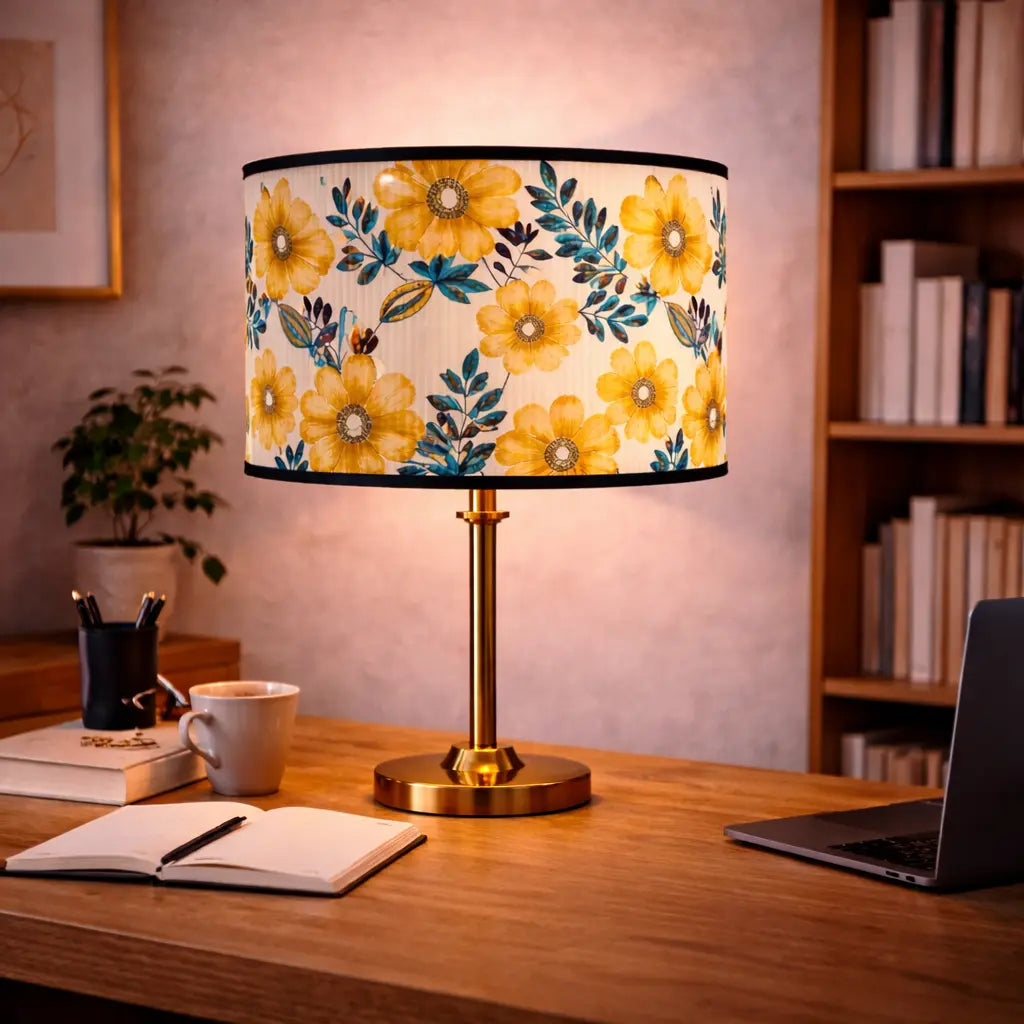 Abat-jour Floral Jaune–Motif Fleurs Vintage Lumyno