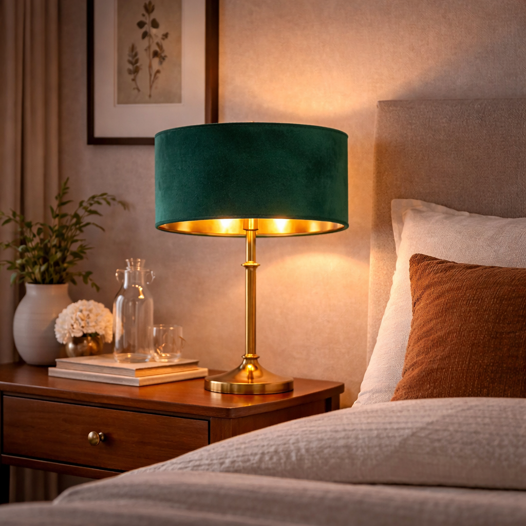 Abat-jour Velours Vert Émeraude – Intérieur Doré