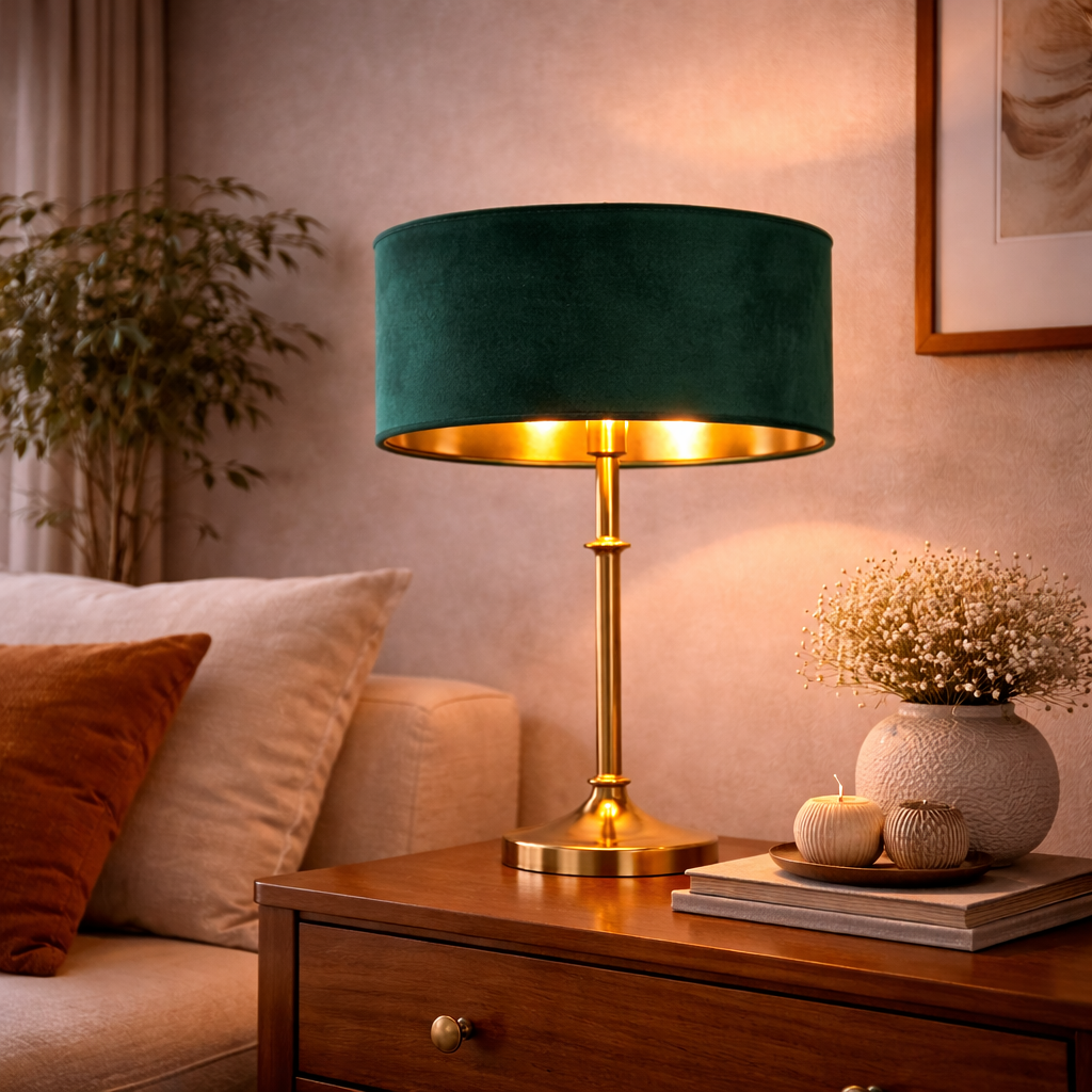 Abat-jour Velours Vert Émeraude – Intérieur Doré
