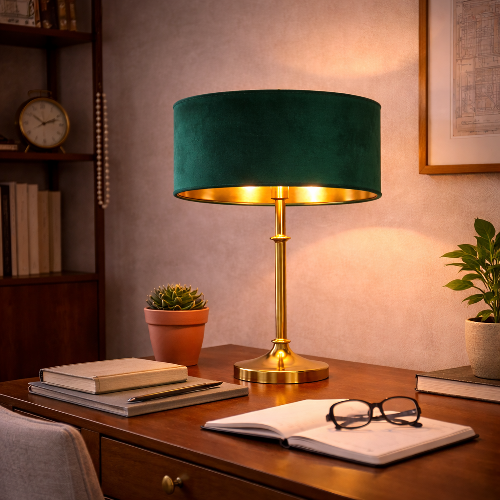 Abat-jour Velours Vert Émeraude – Intérieur Doré