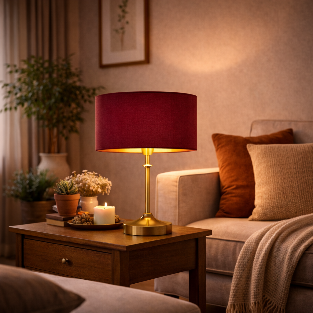 Abat-jour Velours Rouge Bordeaux–Intérieur Doré