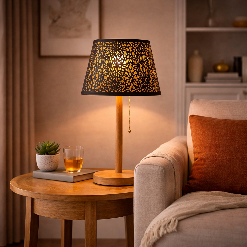 Abat-jour Métal Noir Ajouré – Intérieur Doré