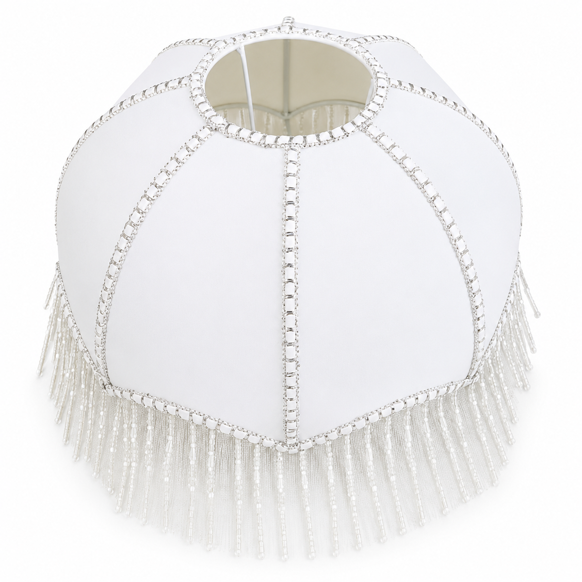 Abat-jour franges perlées ivoire - Opaline