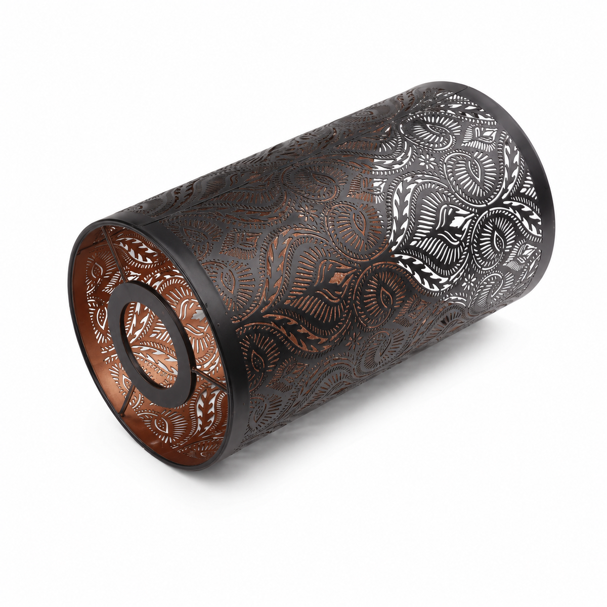 Abat-jour cylindrique en fer ajouré bronze - Damas