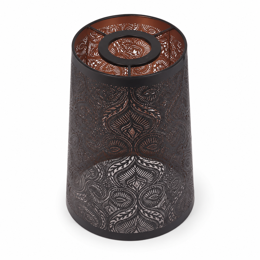 Abat-jour cylindrique en fer ajouré bronze - Damas