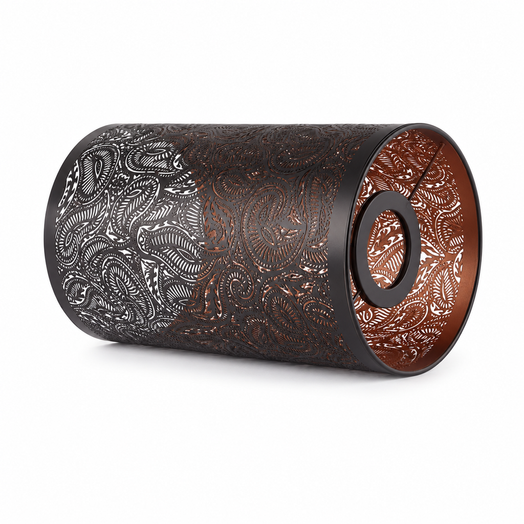 Abat-jour cylindrique en fer ajouré bronze - Damas
