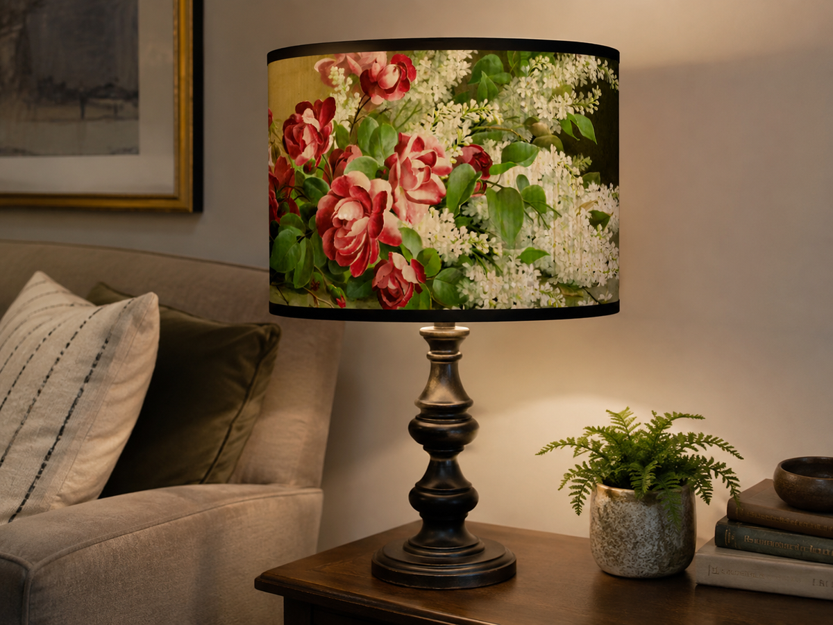 Abat-jour floral roses rouges et lilas - Lilas
