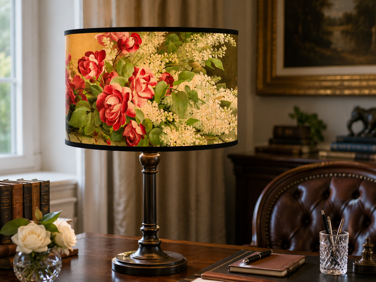 Abat-jour floral roses rouges et lilas - Lilas