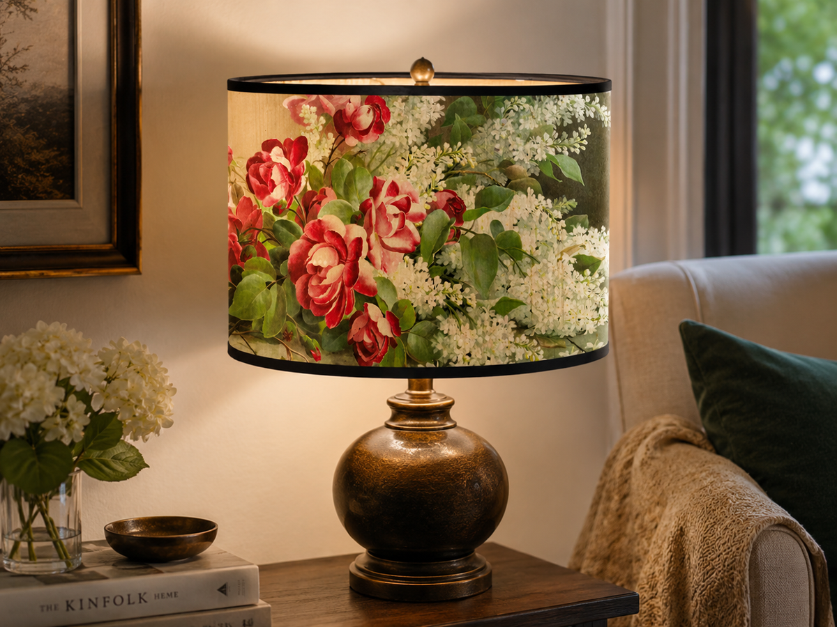 Abat-jour floral roses rouges et lilas - Lilas