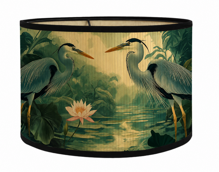 Abat-jour bambou motif hérons - Lagune