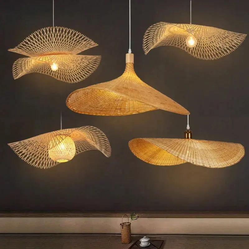 Suspension Design en Bambou – Lustre Ondulé Naturel Lumyno