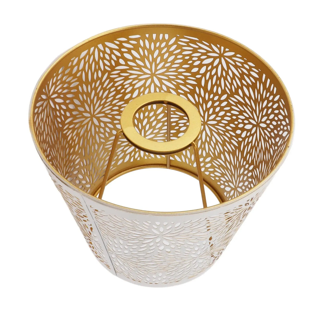 Abat-jour Découpé Blanc & Or – Motif Floral Élégant Lumyno
