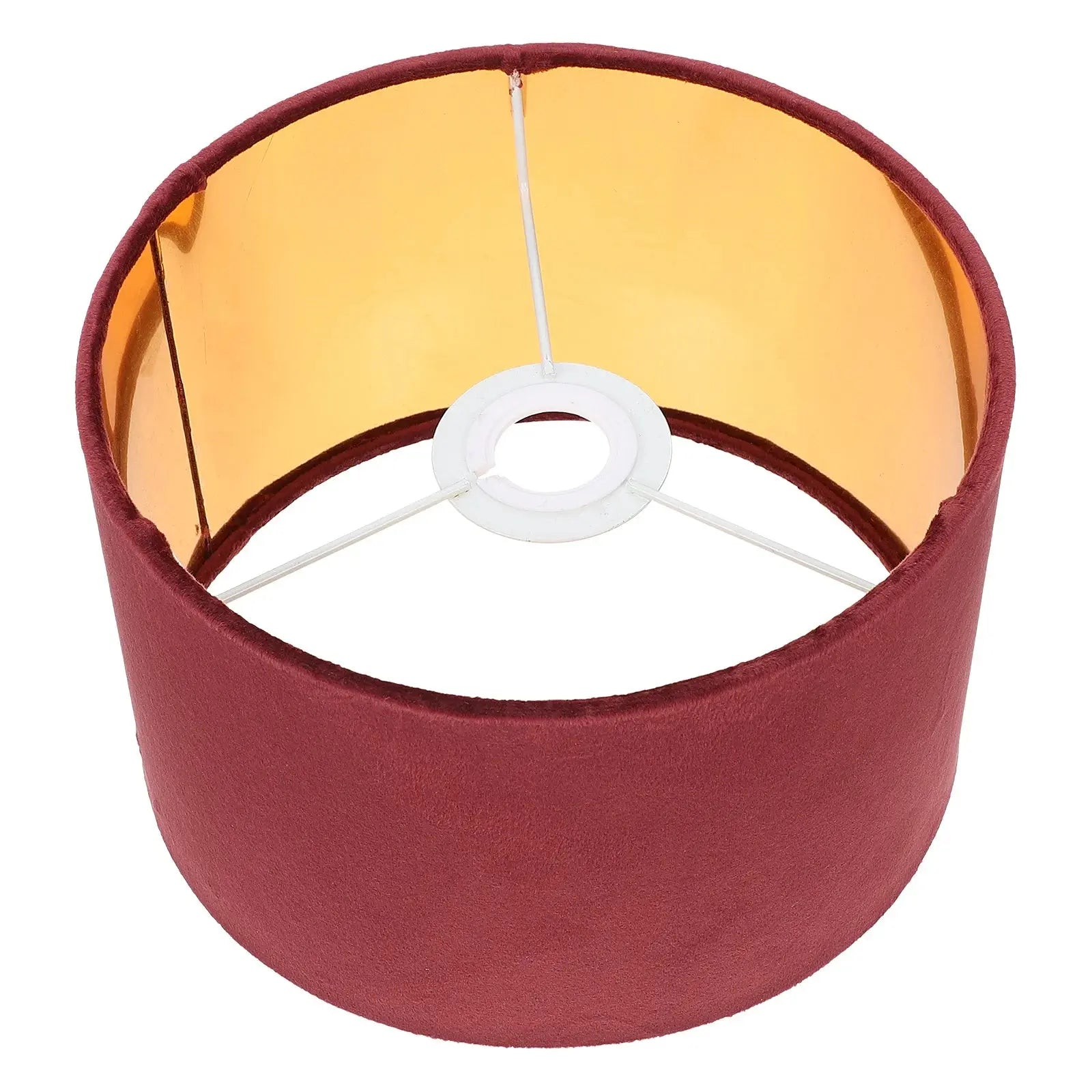 Abat-jour velours rouge bordeaux allumé lumière dorée