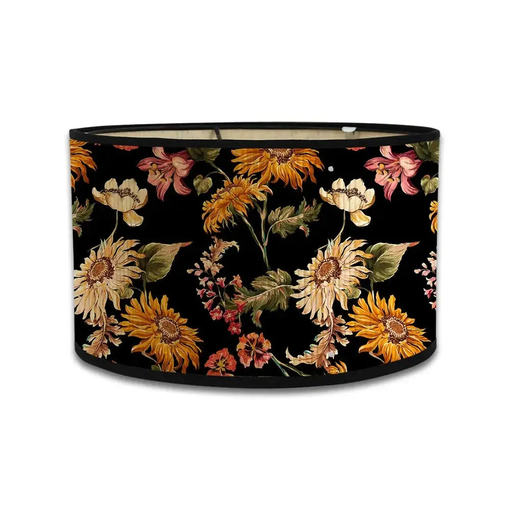 Abat-jour Floral Noir – Motif Tournesols Vintage Lumyno