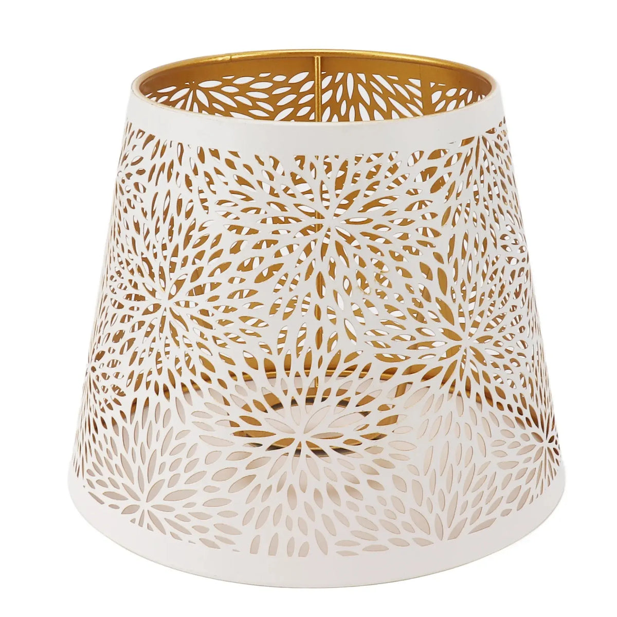 Abat-jour Découpé Blanc & Or – Motif Floral Élégant Lumyno