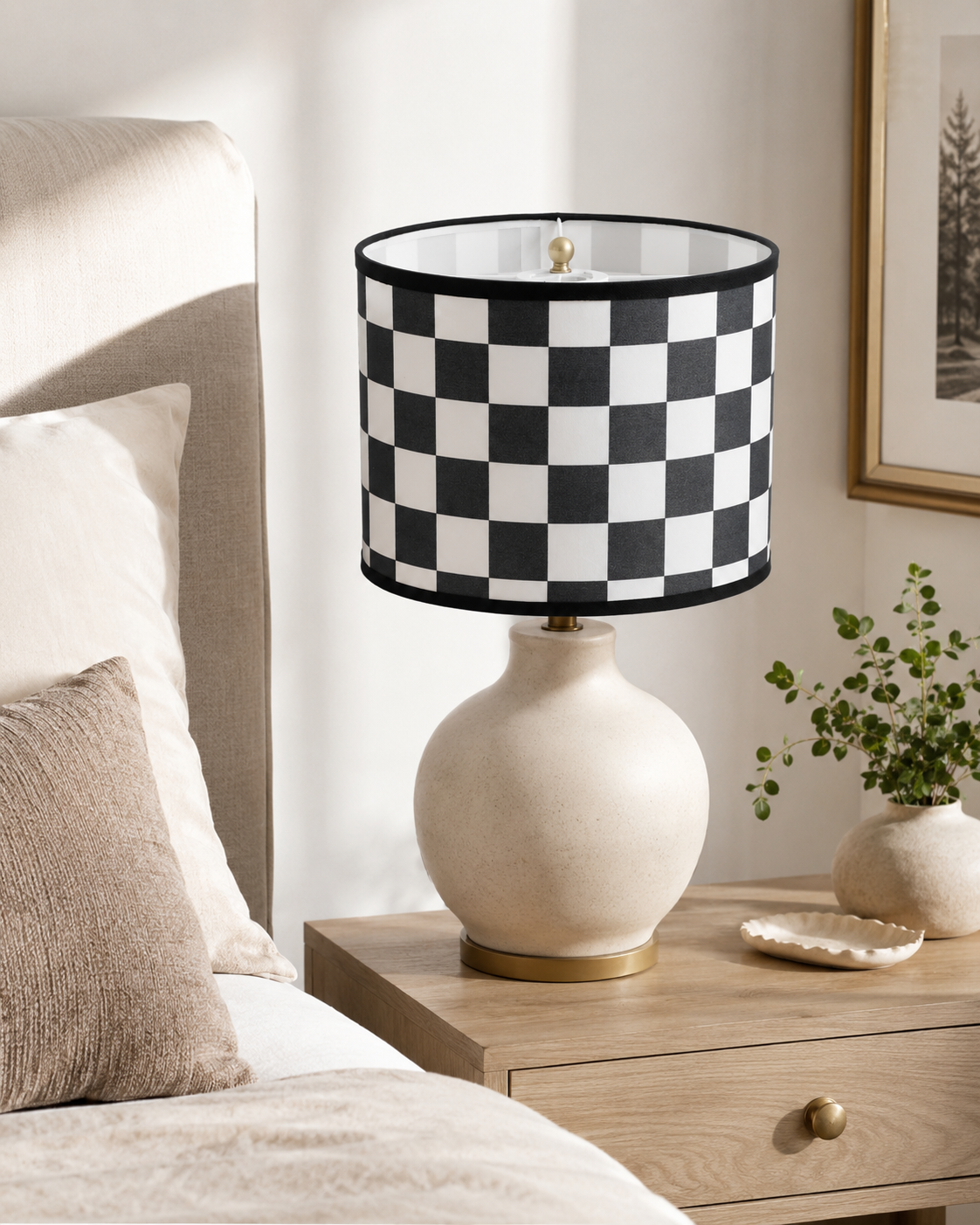 Abat-jour en tissu damier noir et blanc - Domino