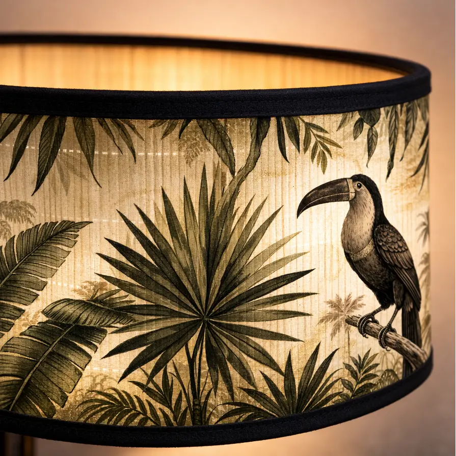 Abat-jour Toucan Jungle – Motif Tropical Vintage Beige Lumyno